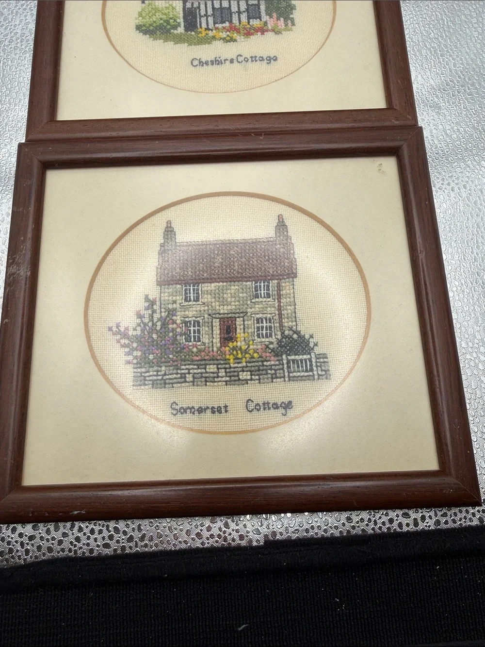 Framed Cottage Cross-Stitch Wall Art - Pair